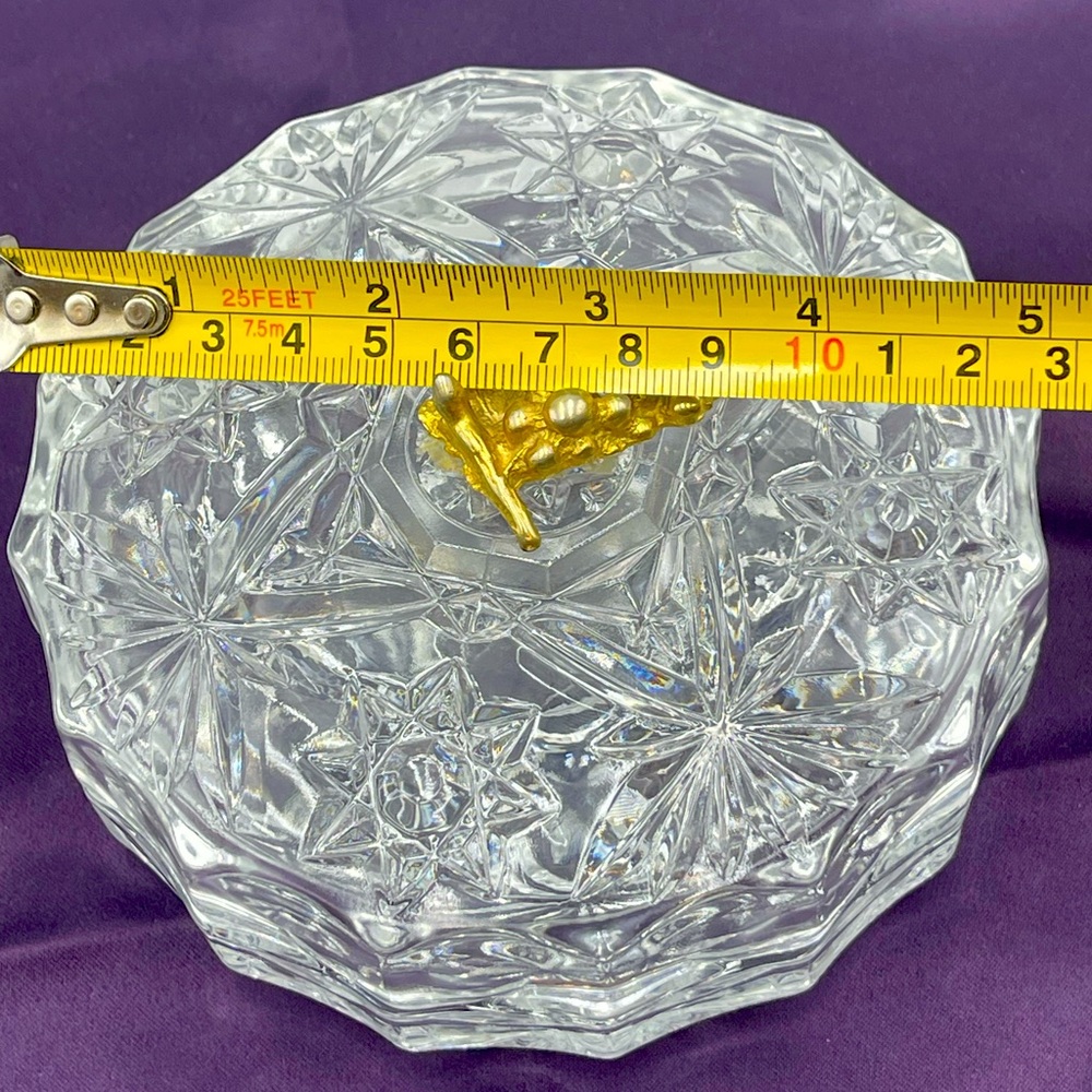 Anchor Hocking “Prescut” Crystal Trinket Box w/ Brass Grape Cluster Accent Lid - Picture 14 of 16